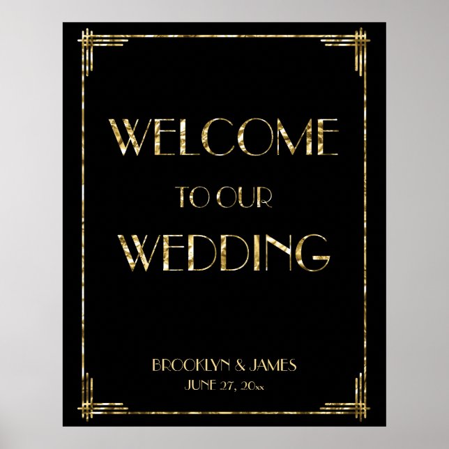 Gold Foil Art Deco Hochzeitsempfang 24x30 Poster (Vorne)