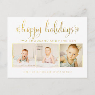 Gold Foil Baby 1. Weihnachts Foto Postcard Postkarte