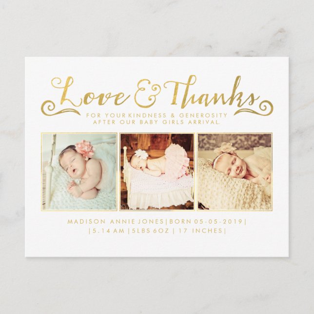 Gold Foil Baby Danke Sip & See Postcard Ankündigungspostkarte (Vorderseite)