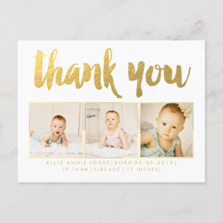 Gold Foil Baby Vielen Dank Foto Frame Postcard Ankündigungspostkarte