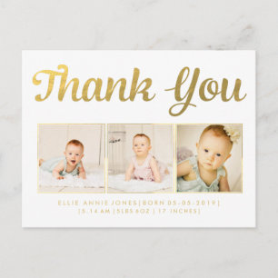 Gold Foil Baby Vielen Dank Foto Frame Postcard Postkarte