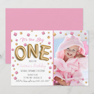 Gold Foil Ballon 1. Geburtstag Foto Einladung