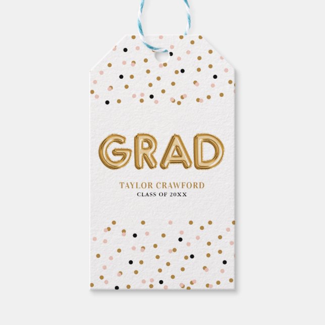 Gold Foil Balloon | Confetti Dots Abschluss Geschenkanhänger (Vorderseite)