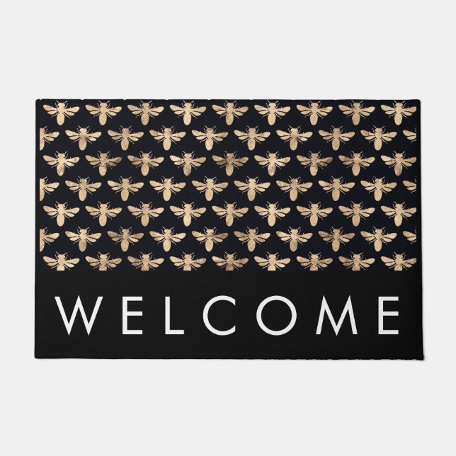 Gold Foil Bee Print Welcome Mat Fußmatte (Vorderseite)