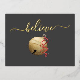 Gold Foil BELIEVE Jingle Bell Folien Feiertagspostkarte