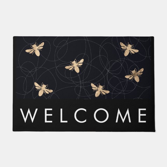 Gold Foil Besen Print Welcome Mat Fußmatte (Vorderseite)