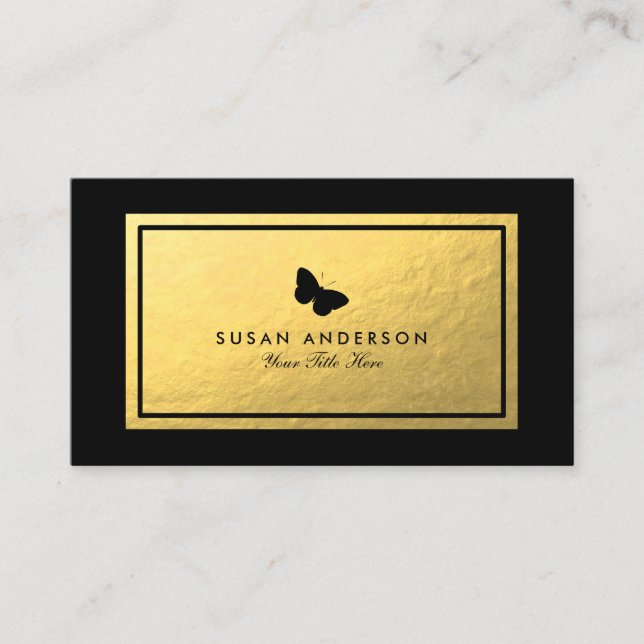 Gold Foil Black Butterfly Business Card Visitenkarte (Vorderseite)