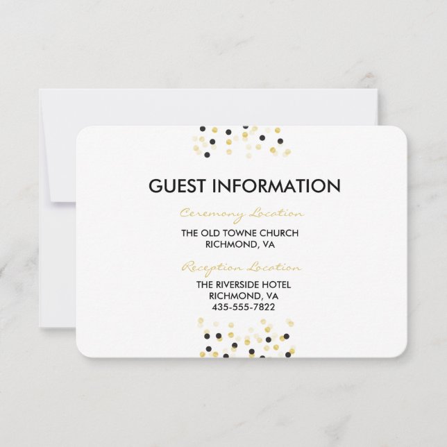 Gold Foil & Black Confetti Dots Hochzeitsinfo Card Einladung (Vorderseite)