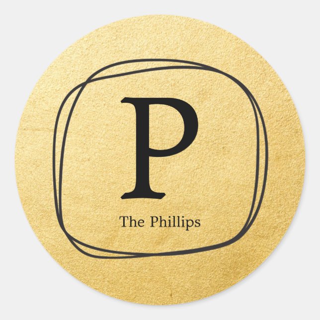 Gold Foil & Black Hand Drawing Rahmen Gunst Sticke Runder Aufkleber (Vorderseite)