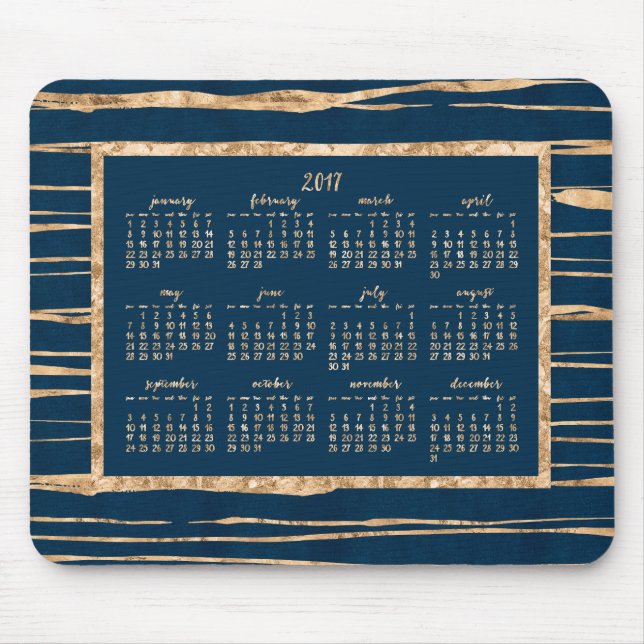 Gold Foil Blue Yearly Calendar 2017 Mouse Pads Mousepad (Vorne)