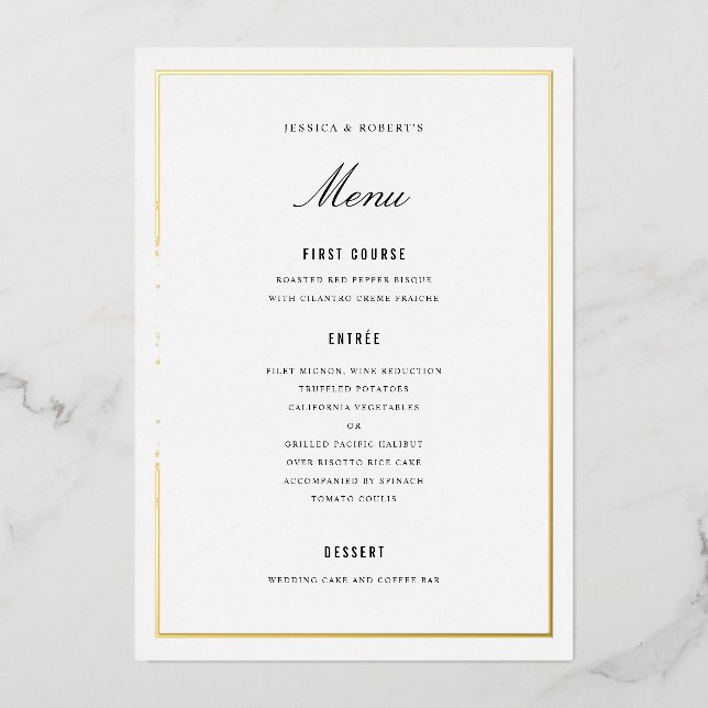 Gold Foil Border Elegant Wedding Menu Card Folieneinladung (Vorderseite)