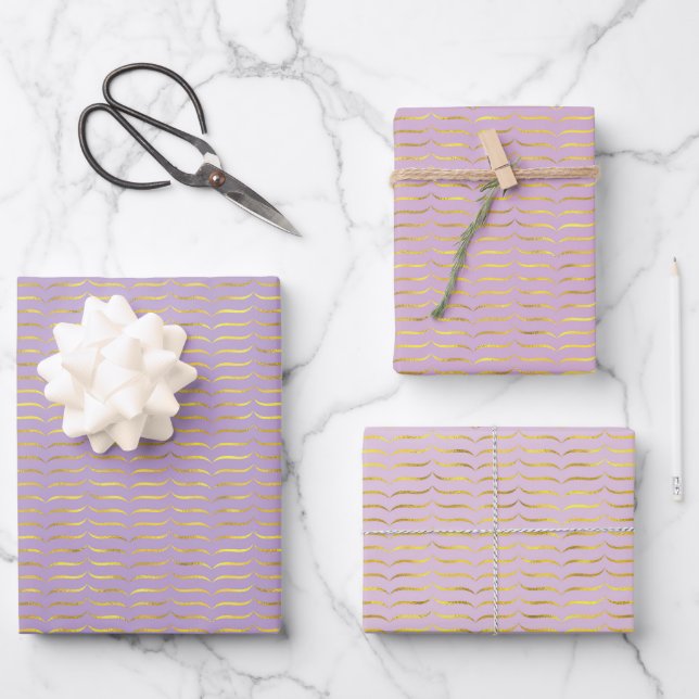 Gold Foil Brackets und Lilac farbige Hintergründe Geschenkpapier Set (Vorderseite)