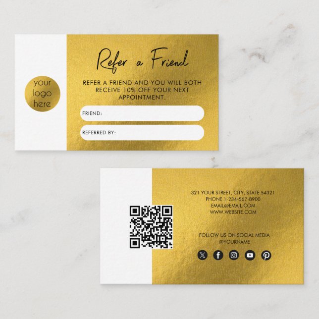 Gold Foil Business Refer eine Freundschaftskarte Visitenkarte (Vorne/Hinten)