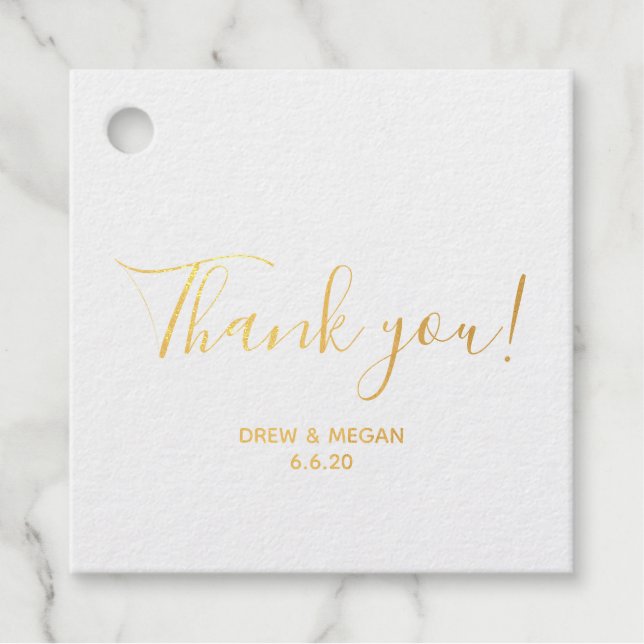 Gold Foil Calligrafy Wedding Vielen Dank mit Datum Geschenkanhänger (Vorderseite)