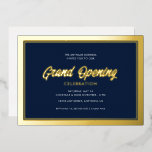 Gold Foil Calligraphy Blue Grand Opening Folieneinladung<br><div class="desc">Dieses elegante Grand Opening-Angebot besticht durch ein Design,  das mit Goldfolienskripten und Goldfolienrahmen auf dunkelblauem Hintergrund Akzente setzt.</div>