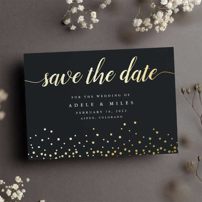 Gold Foil Calligraphy Confetti Save the Date Card Folieneinladung (Von Creator hochgeladen)