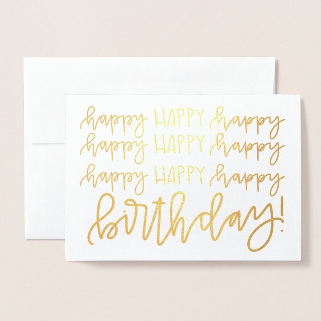 Gold Foil Calligraphy Happy Birthday Card Folienkarte (Vorderseite mit Umschlag)