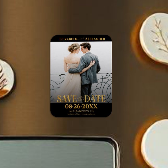 Gold Foil Calligraphy Save the Date Foto Magnet (Von Creator hochgeladen)