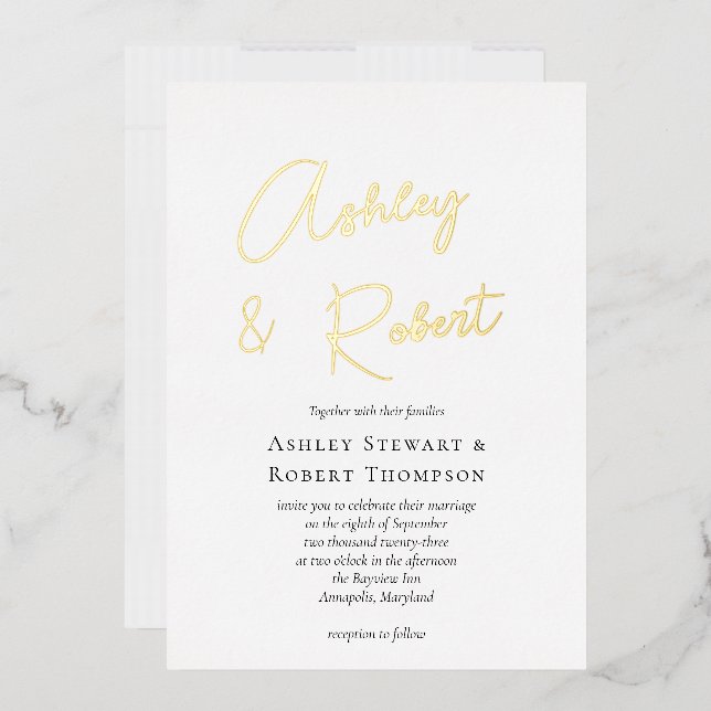 Gold Foil Calligraphy Script Moderne Hochzeit Folieneinladung (Briefumschlag)