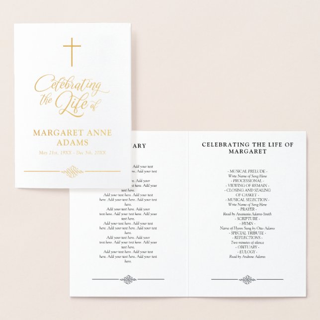 Gold Foil Celebration of Life Funeral Program Folienkarte (Anzeige)