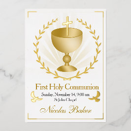 Gold Foil Chalice First Holy Communion Invitation Folieneinladung