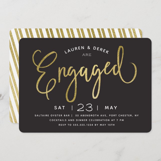Gold Foil Chic Letters Engagement Einladung (Vorne/Hinten)