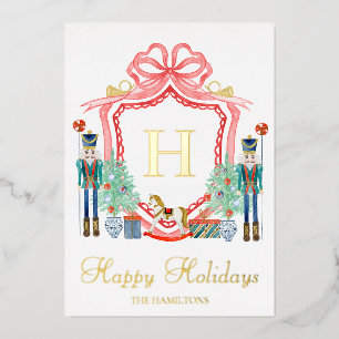 Gold Foil Christmas Nutcracker Monogram Foto Card Folieneinladung