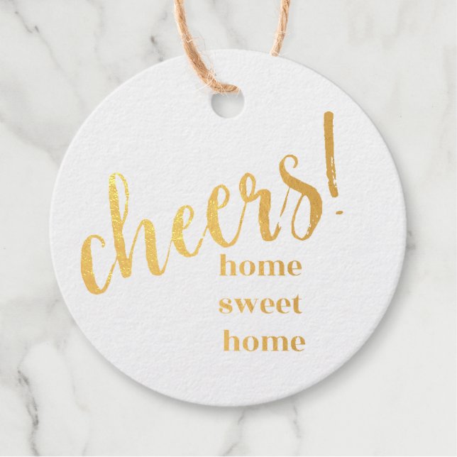 Gold Foil Circle - "Cheers! Zuhause Sweet Zuhause" Geschenkanhänger (Vorderseite)