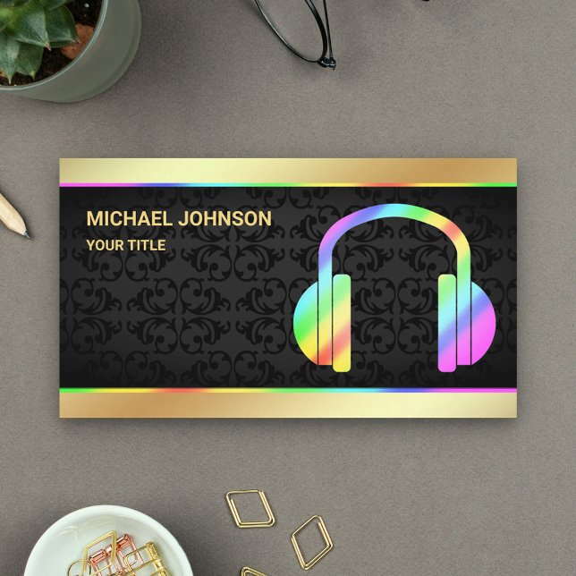 Gold Foil Colorful Rainbow Headphones Music DJ Visitenkarte (Von Creator hochgeladen)