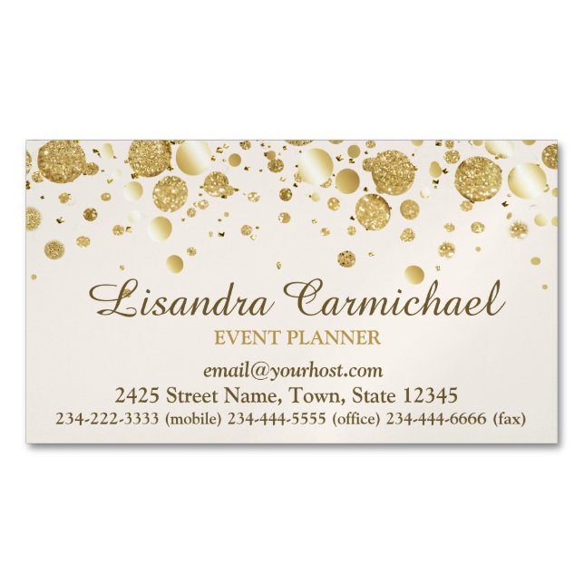 Gold Foil Confetti auf der weißen Magnetkarte Magnetische Visitenkarte (Vorderseite)