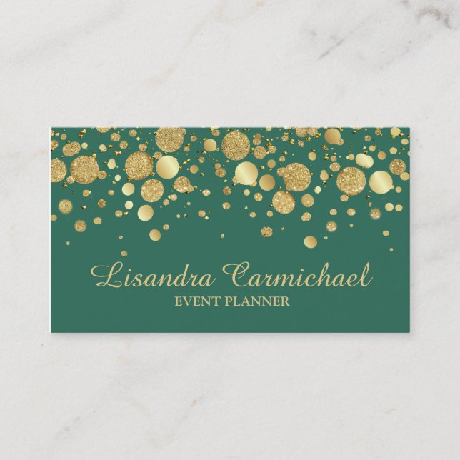 Gold Foil Confetti auf Green Business Card Visitenkarte (Vorderseite)