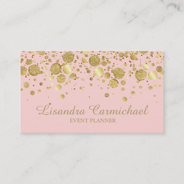 Gold Foil Confetti auf rosa Visitenkarte (Vorderseite)