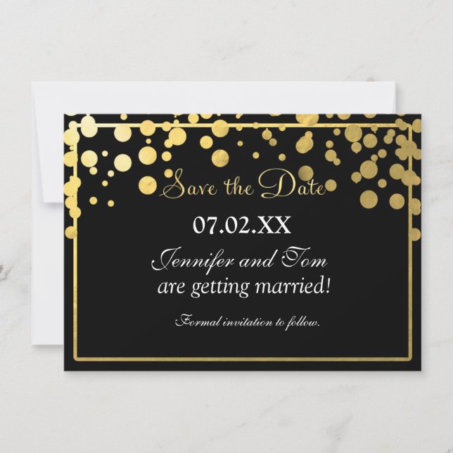 Gold Foil Confetti Black Invitation Rett Date Card Einladung (Vorderseite)