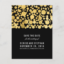 Gold Foil Confetti Black Save the Date Ankündigungspostkarte