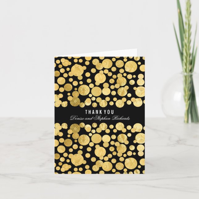 Gold Foil Confetti Black Wedding Danke Karten (Vorderseite)