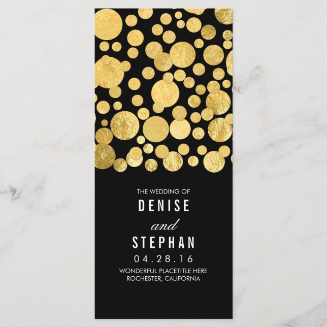 Gold Foil Confetti Black Wedding Programs Programm (Vorderseite)