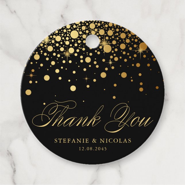 Gold Foil Confetti Black Wedding Vielen Dank Geschenkanhänger (Vorderseite)