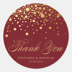Gold Foil Confetti Burgundy Wedding Vielen Dank Runder Aufkleber