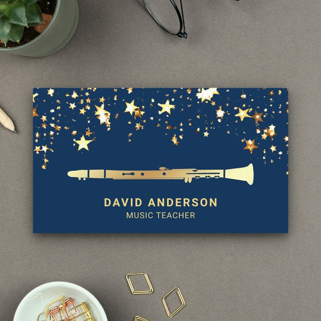 Gold Foil Confetti Clarinet Music Teacher Visitenkarte (Von Creator hochgeladen)