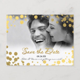 Gold Foil Confetti Dots Foto Rett Datum Postkarte