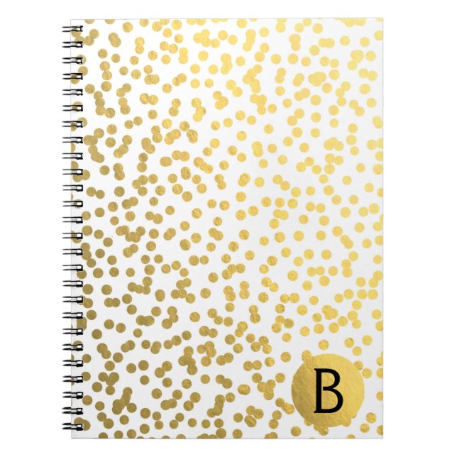 Gold Foil Confetti Dots Glam Modern Monogram Notizblock (Vorderseite)