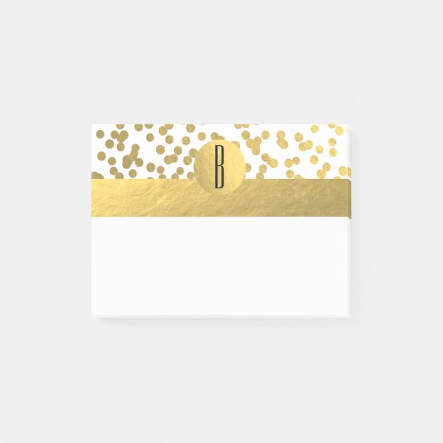 Gold Foil Confetti Dots Glam Modern Monogram Post-it Klebezettel (Vorderseite)
