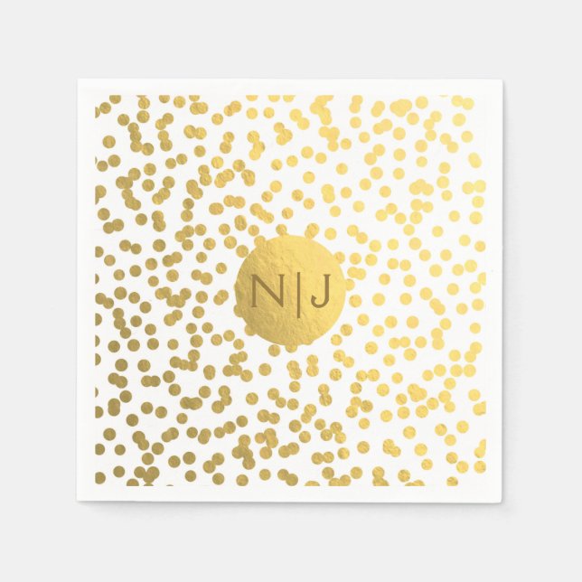 Gold Foil Confetti Dots Glam Moderne Hochzeit Serviette (Vorderseite)