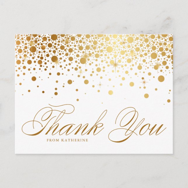 Gold Foil Confetti Dots Vielen Dank Postkarte (Vorderseite)