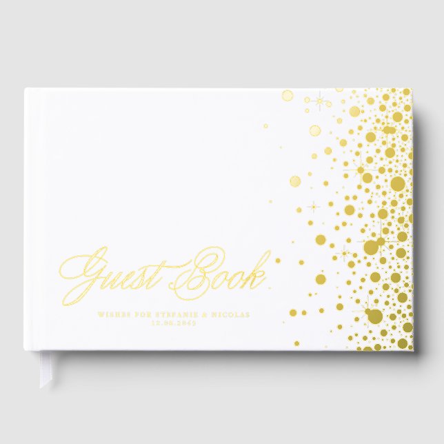 Gold Foil Confetti Dots Wedding Gästebuch (Vorderseite)