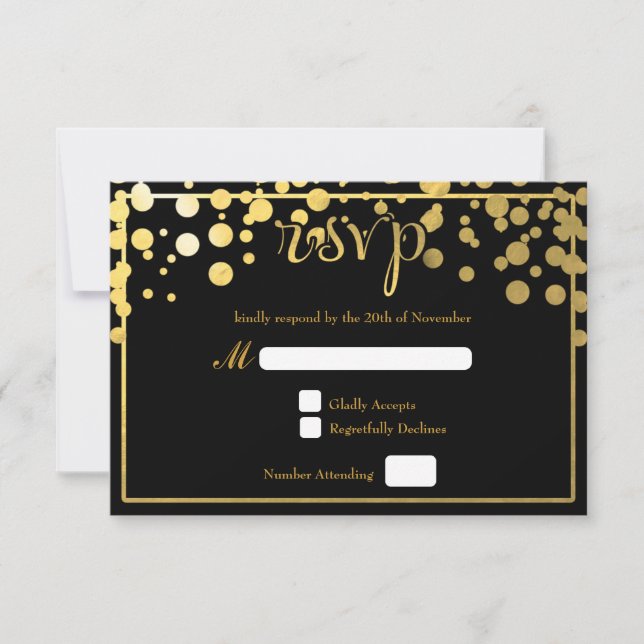 Gold Foil Confetti Dots Wedding RSVP Card Karte (Vorderseite)