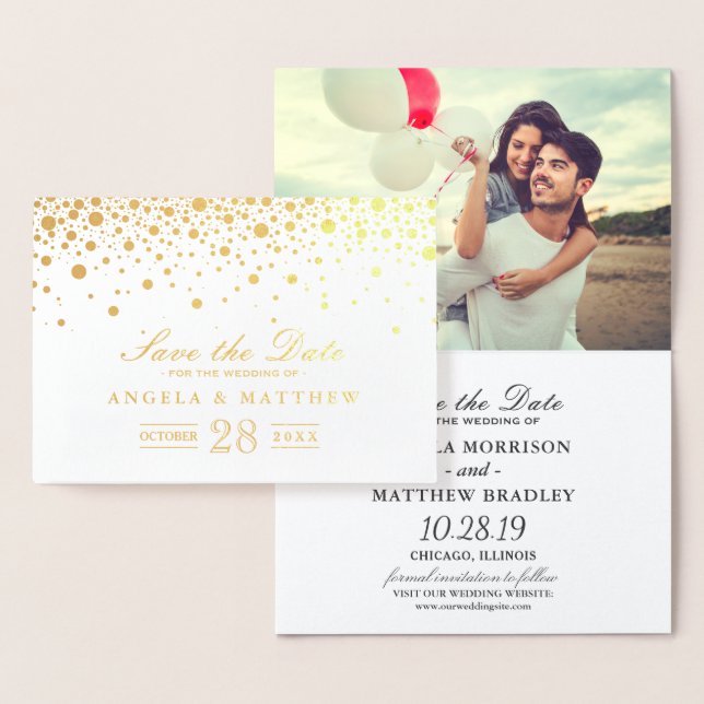 Gold Foil Confetti Dots Wedding speichern das Datu Folienkarte (Anzeige)