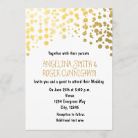 Gold Foil Confetti Dots White Wedding Einladung