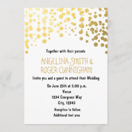 Gold Foil Confetti Dots White Wedding Einladung