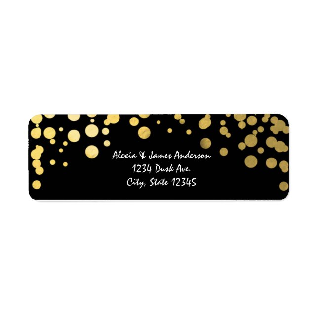 Gold Foil Confetti Elegante Black Address Labels (Vorne)